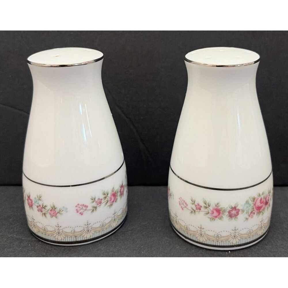 Noritake Roselane Salt & Pepper Shakers Contemporary Fine China 3" Pink Floral